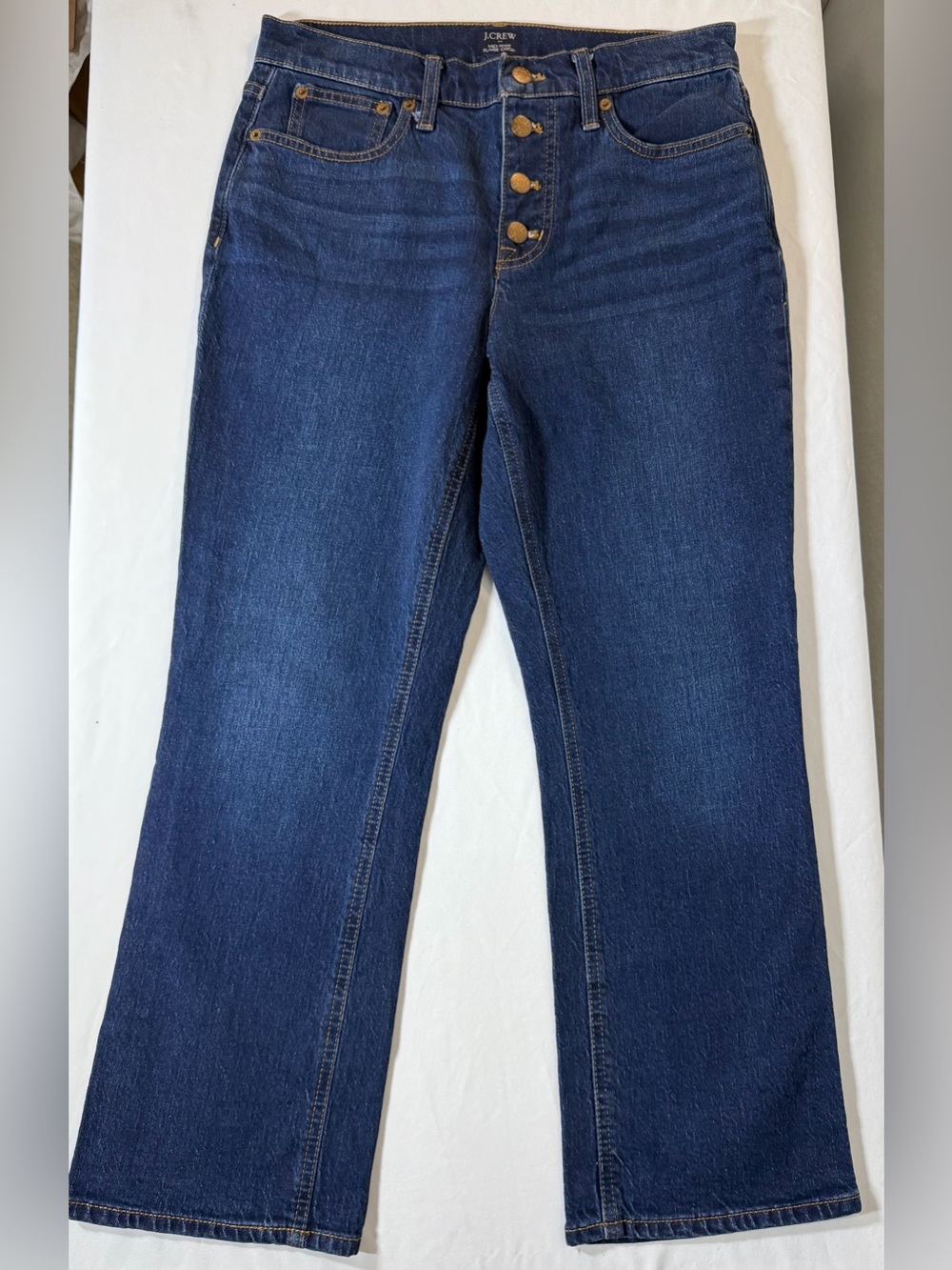 J.CREW Re-Imagined Mid-Rise Flare Crop Jeans 28/28 Blue Button Fly Denim